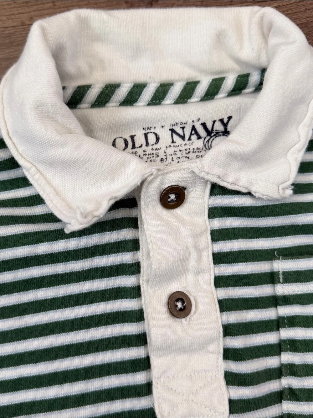 Y2K Old Navy Youth Short Sleeve Green & White Striped Polo Tee Size Small